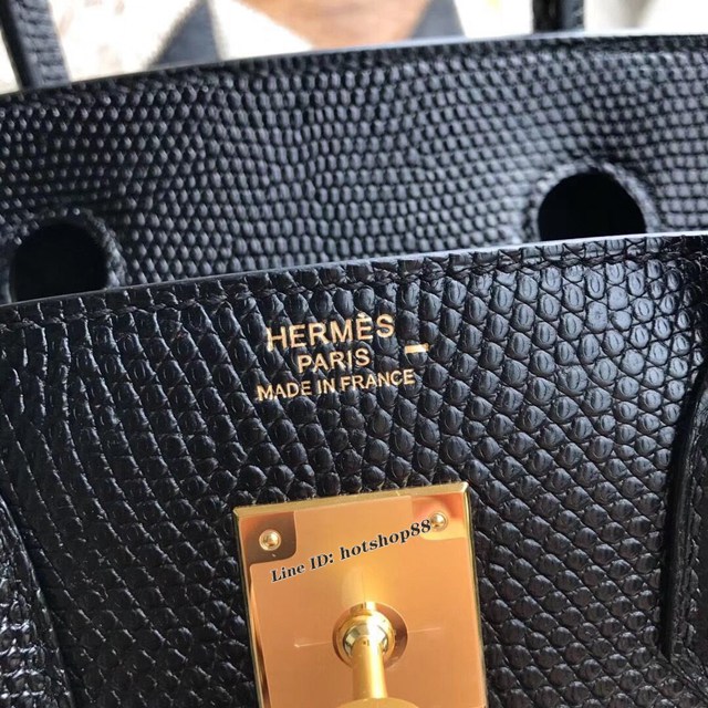 Hermes專櫃經典款手提女包 愛馬仕birkin25 進口蜥蜴皮 黑色銀扣 純手工蠟線 ttd1032